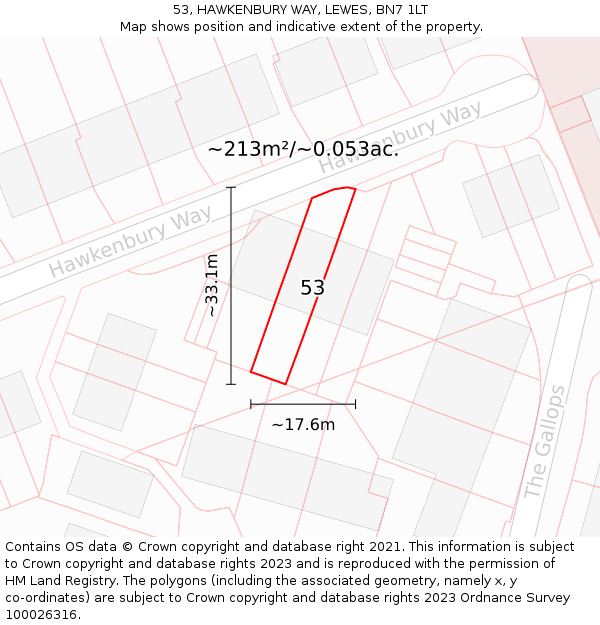 53, HAWKENBURY WAY, LEWES, BN7 1LT: Plot and title map