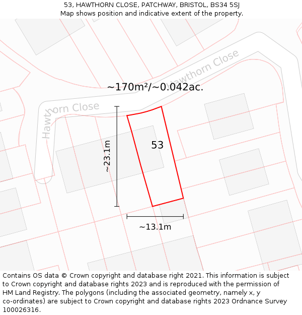 53, HAWTHORN CLOSE, PATCHWAY, BRISTOL, BS34 5SJ: Plot and title map