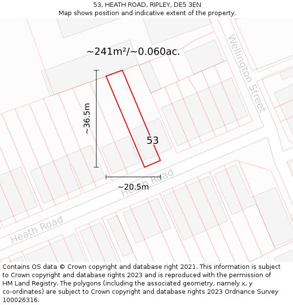 53, HEATH ROAD, RIPLEY, DE5 3EN: Plot and title map