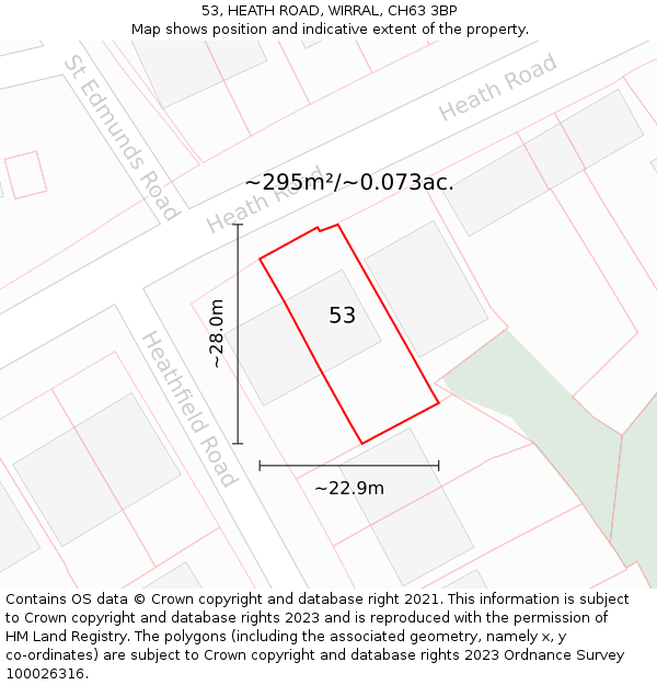 53, HEATH ROAD, WIRRAL, CH63 3BP: Plot and title map