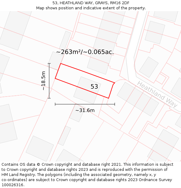 53, HEATHLAND WAY, GRAYS, RM16 2DF: Plot and title map