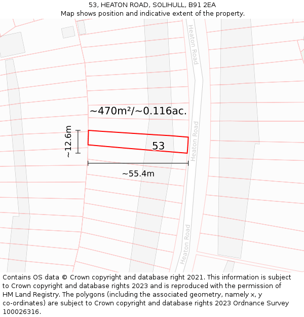 53, HEATON ROAD, SOLIHULL, B91 2EA: Plot and title map