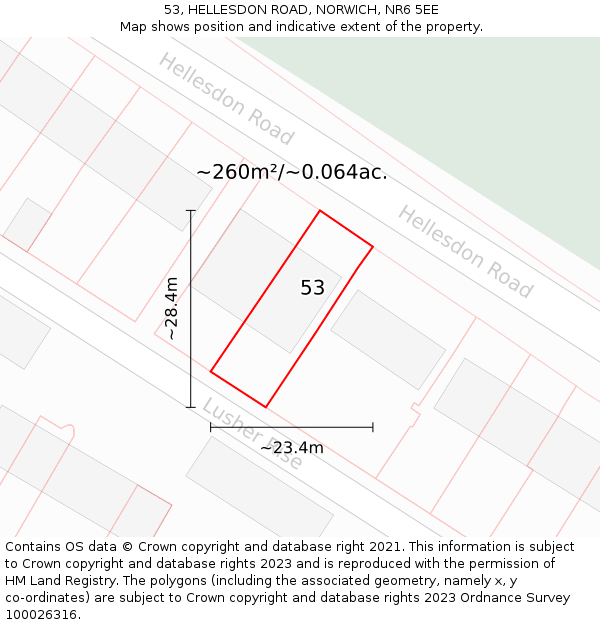53, HELLESDON ROAD, NORWICH, NR6 5EE: Plot and title map