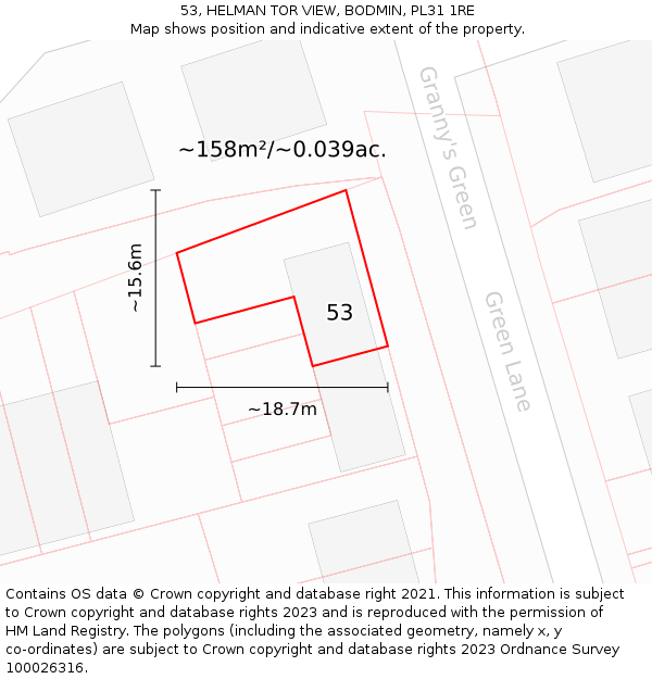 53, HELMAN TOR VIEW, BODMIN, PL31 1RE: Plot and title map