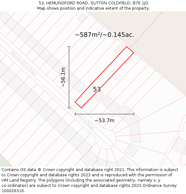 53, HEMLINGFORD ROAD, SUTTON COLDFIELD, B76 1JG: Plot and title map