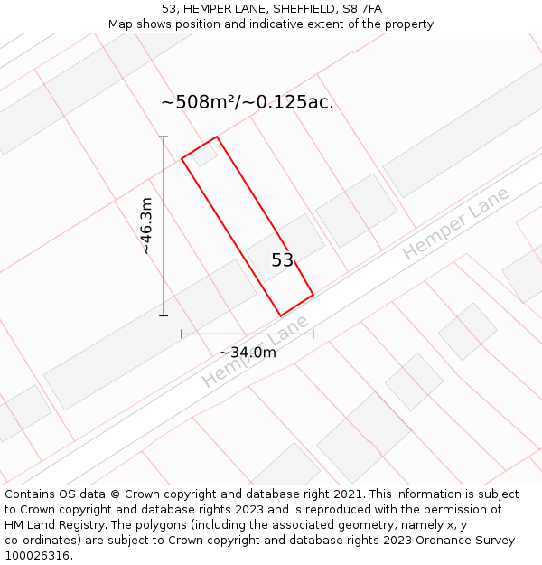 53, HEMPER LANE, SHEFFIELD, S8 7FA: Plot and title map