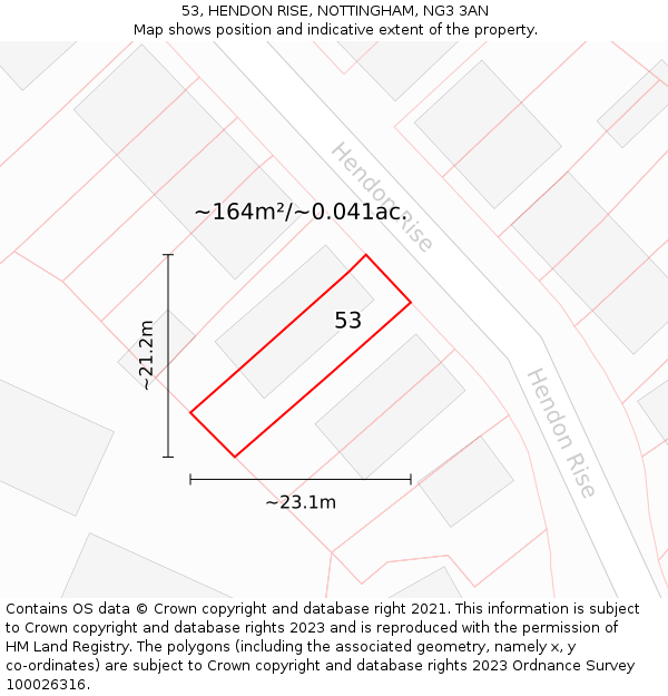 53, HENDON RISE, NOTTINGHAM, NG3 3AN: Plot and title map