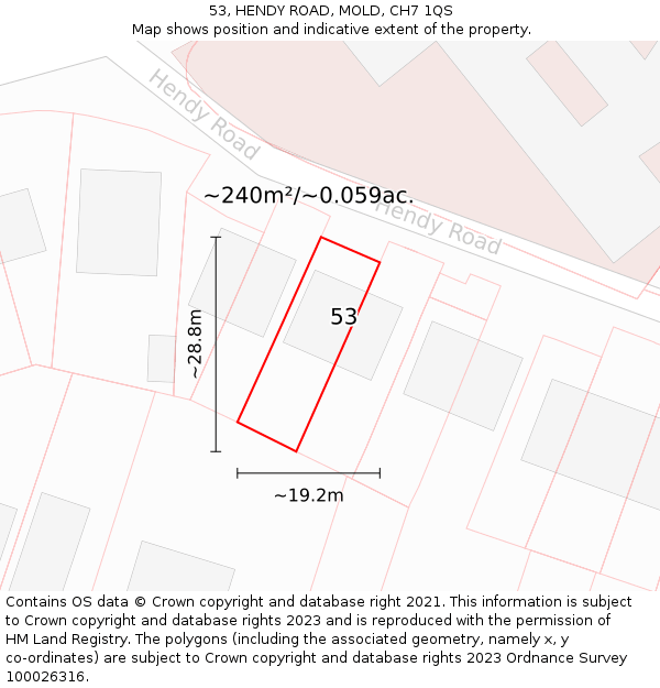 53, HENDY ROAD, MOLD, CH7 1QS: Plot and title map