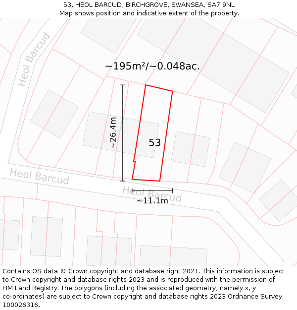 53, HEOL BARCUD, BIRCHGROVE, SWANSEA, SA7 9NL: Plot and title map