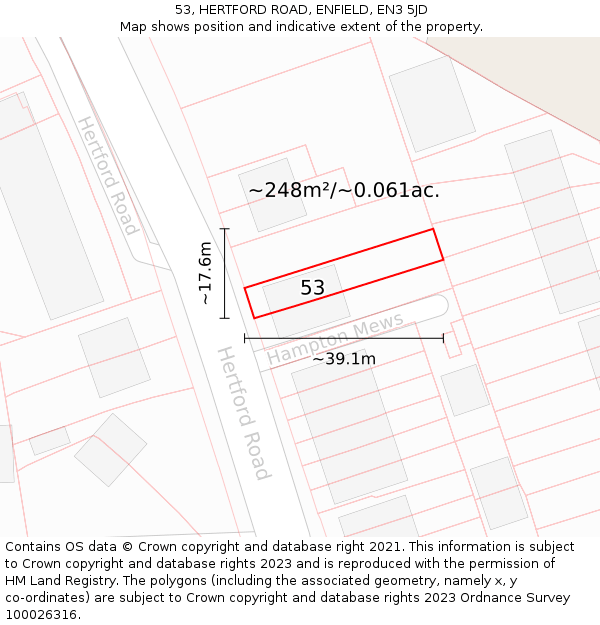 53, HERTFORD ROAD, ENFIELD, EN3 5JD: Plot and title map