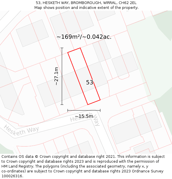 53, HESKETH WAY, BROMBOROUGH, WIRRAL, CH62 2EL: Plot and title map