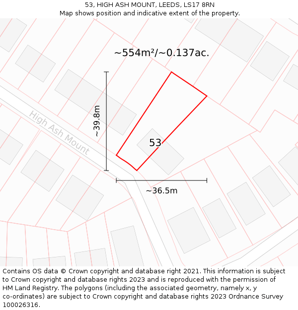 53, HIGH ASH MOUNT, LEEDS, LS17 8RN: Plot and title map