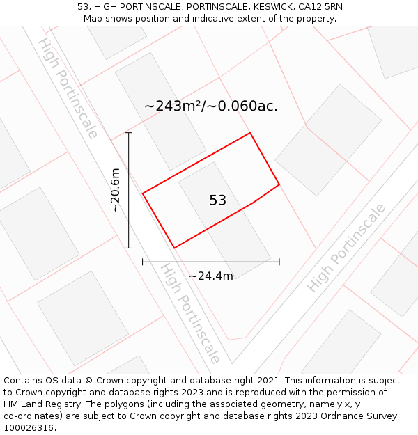 53, HIGH PORTINSCALE, PORTINSCALE, KESWICK, CA12 5RN: Plot and title map