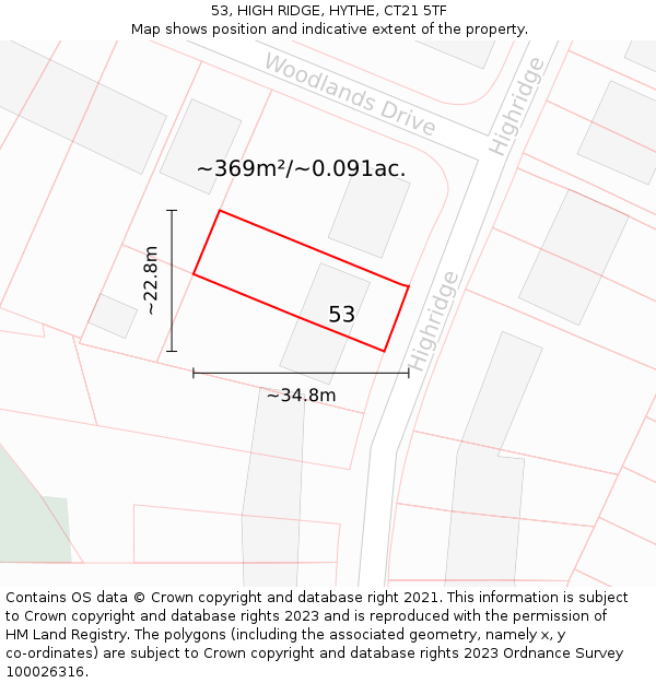 53, HIGH RIDGE, HYTHE, CT21 5TF: Plot and title map
