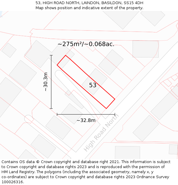 53, HIGH ROAD NORTH, LAINDON, BASILDON, SS15 4DH: Plot and title map
