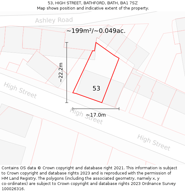 53, HIGH STREET, BATHFORD, BATH, BA1 7SZ: Plot and title map