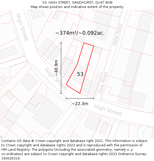 53, HIGH STREET, SANDHURST, GU47 8HB: Plot and title map