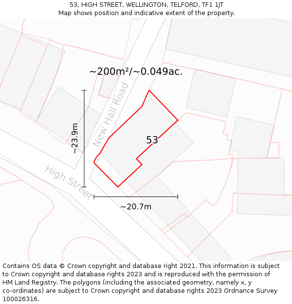 53, HIGH STREET, WELLINGTON, TELFORD, TF1 1JT: Plot and title map