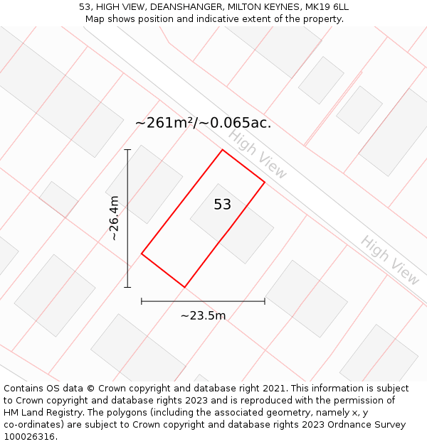 53, HIGH VIEW, DEANSHANGER, MILTON KEYNES, MK19 6LL: Plot and title map