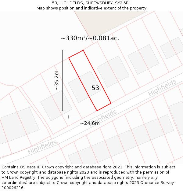53, HIGHFIELDS, SHREWSBURY, SY2 5PH: Plot and title map
