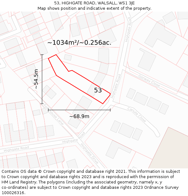 53, HIGHGATE ROAD, WALSALL, WS1 3JE: Plot and title map