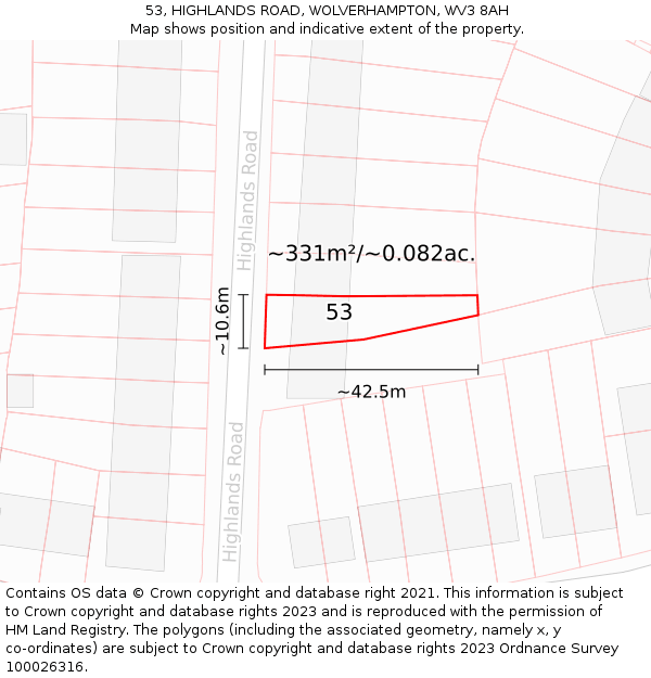 53, HIGHLANDS ROAD, WOLVERHAMPTON, WV3 8AH: Plot and title map
