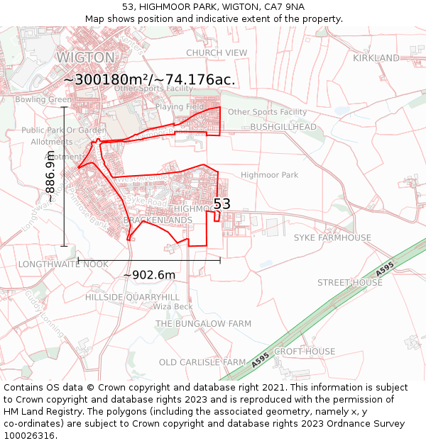 53, HIGHMOOR PARK, WIGTON, CA7 9NA: Plot and title map