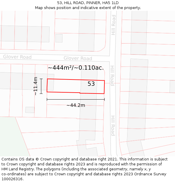 53, HILL ROAD, PINNER, HA5 1LD: Plot and title map