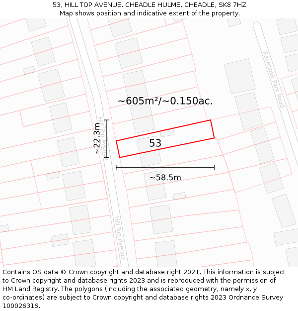 53, HILL TOP AVENUE, CHEADLE HULME, CHEADLE, SK8 7HZ: Plot and title map