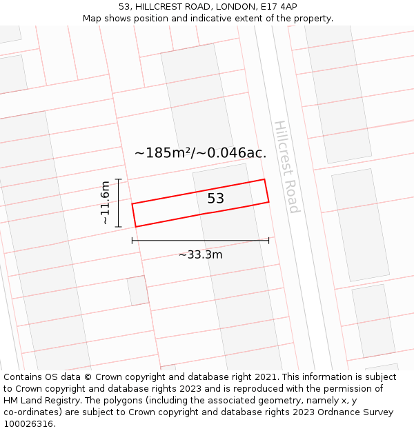 53, HILLCREST ROAD, LONDON, E17 4AP: Plot and title map