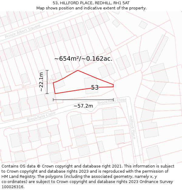 53, HILLFORD PLACE, REDHILL, RH1 5AT: Plot and title map