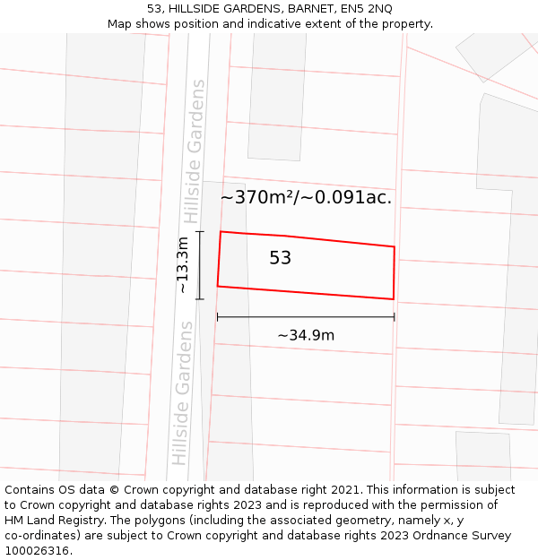 53, HILLSIDE GARDENS, BARNET, EN5 2NQ: Plot and title map