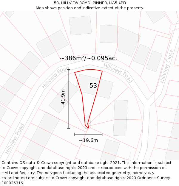 53, HILLVIEW ROAD, PINNER, HA5 4PB: Plot and title map