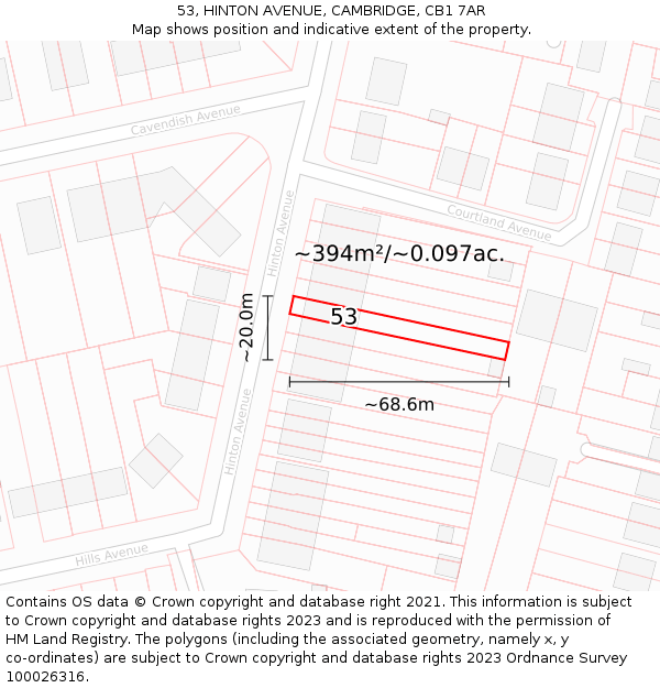 53, HINTON AVENUE, CAMBRIDGE, CB1 7AR: Plot and title map