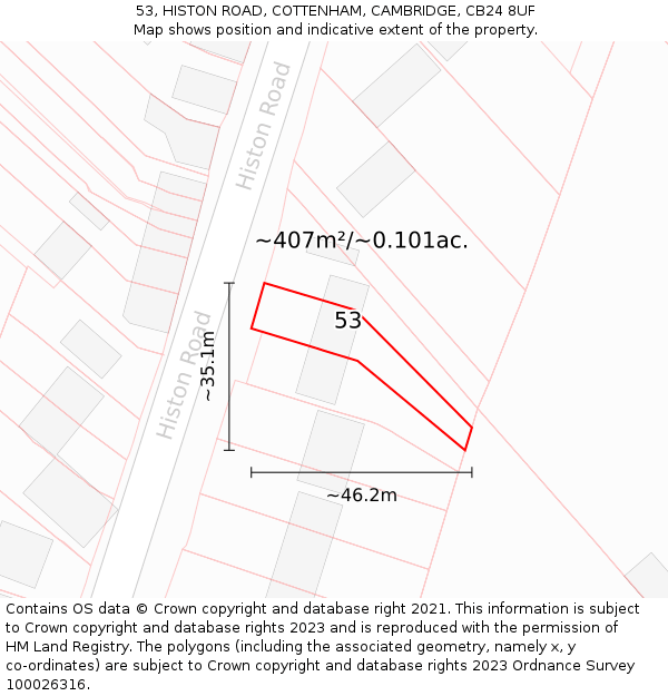 53, HISTON ROAD, COTTENHAM, CAMBRIDGE, CB24 8UF: Plot and title map