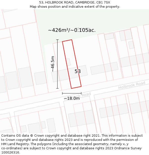 53, HOLBROOK ROAD, CAMBRIDGE, CB1 7SX: Plot and title map