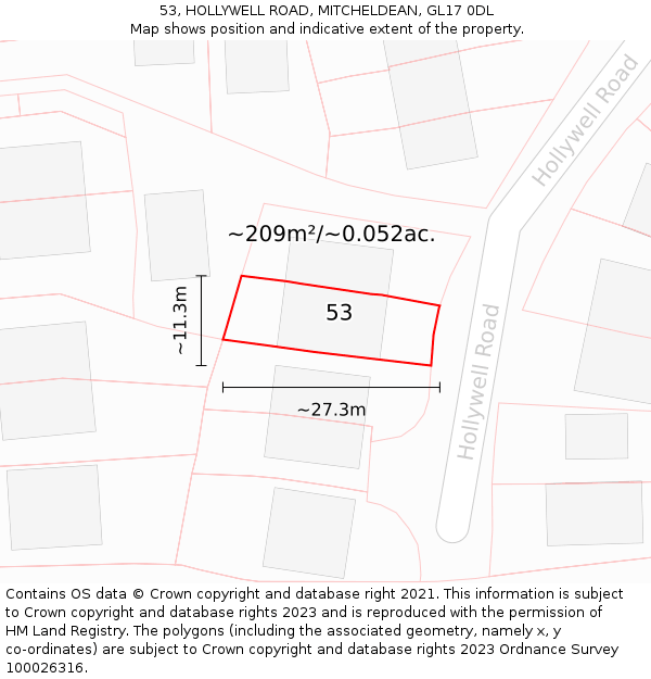 53, HOLLYWELL ROAD, MITCHELDEAN, GL17 0DL: Plot and title map