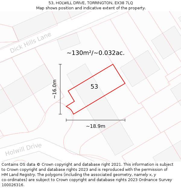 53, HOLWILL DRIVE, TORRINGTON, EX38 7LQ: Plot and title map