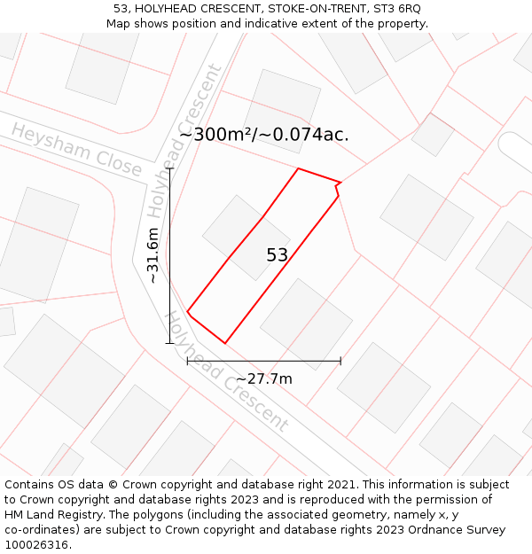 53, HOLYHEAD CRESCENT, STOKE-ON-TRENT, ST3 6RQ: Plot and title map