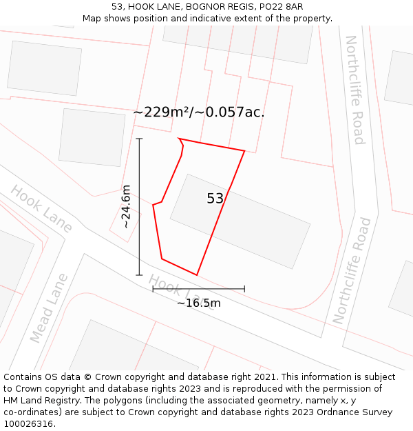 53, HOOK LANE, BOGNOR REGIS, PO22 8AR: Plot and title map