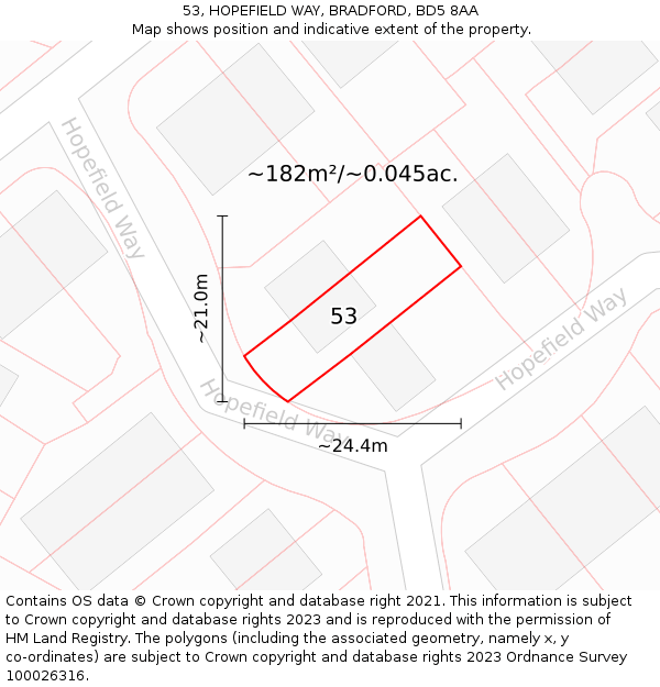 53, HOPEFIELD WAY, BRADFORD, BD5 8AA: Plot and title map