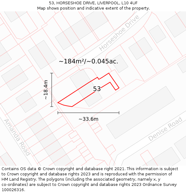 53, HORSESHOE DRIVE, LIVERPOOL, L10 4UF: Plot and title map