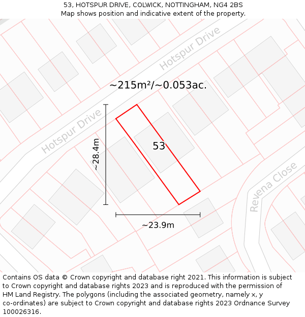 53, HOTSPUR DRIVE, COLWICK, NOTTINGHAM, NG4 2BS: Plot and title map