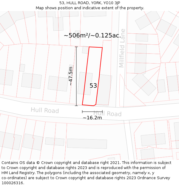 53, HULL ROAD, YORK, YO10 3JP: Plot and title map