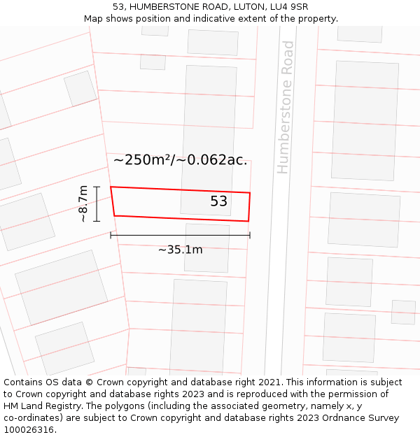 53, HUMBERSTONE ROAD, LUTON, LU4 9SR: Plot and title map