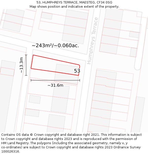 53, HUMPHREYS TERRACE, MAESTEG, CF34 0SG: Plot and title map