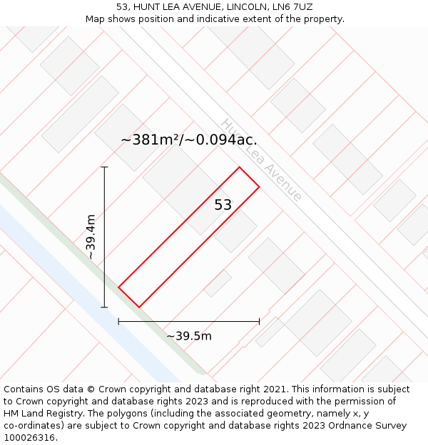53, HUNT LEA AVENUE, LINCOLN, LN6 7UZ: Plot and title map