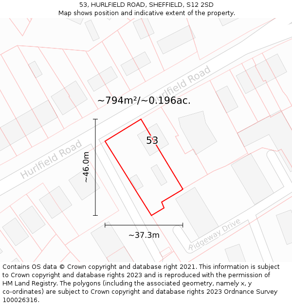 53, HURLFIELD ROAD, SHEFFIELD, S12 2SD: Plot and title map