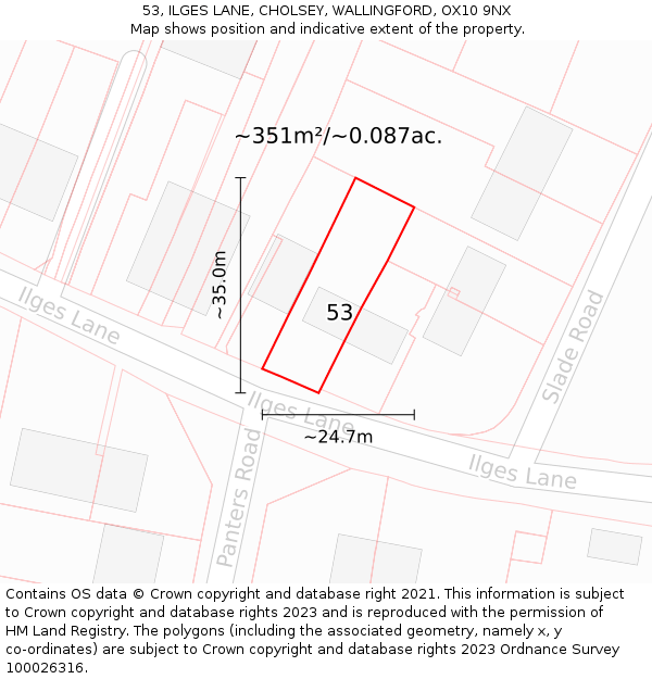 53, ILGES LANE, CHOLSEY, WALLINGFORD, OX10 9NX: Plot and title map