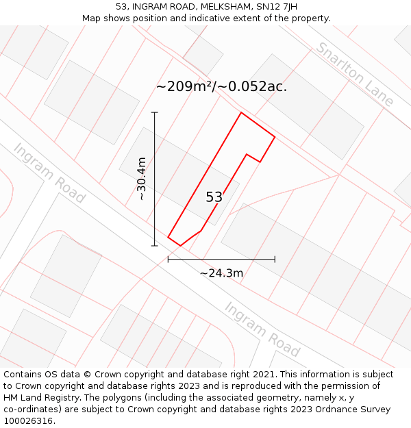 53, INGRAM ROAD, MELKSHAM, SN12 7JH: Plot and title map